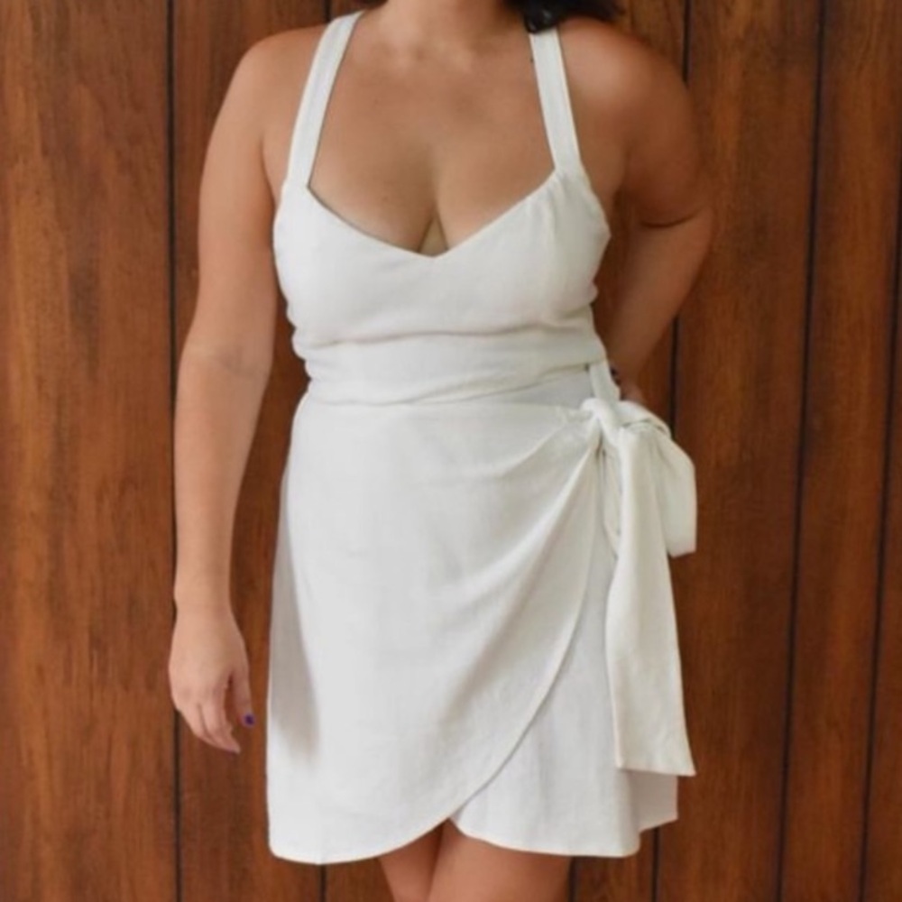 NWOT FBC Linen Faux Wrap Dress